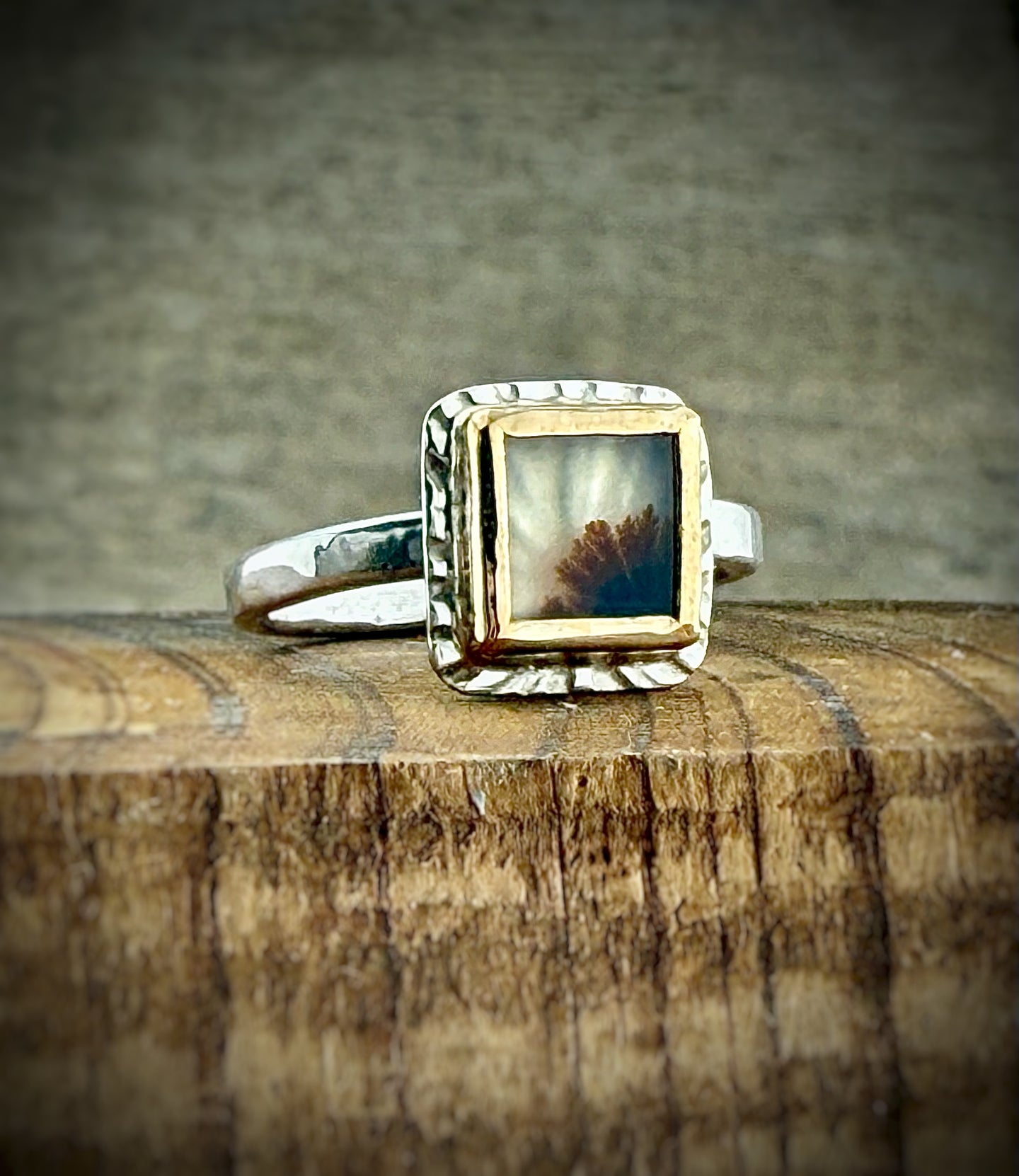 Dendritic Agate Halo Ring