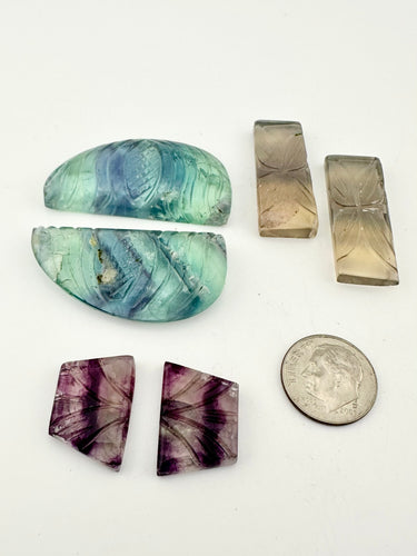 Carved fluorite pairs