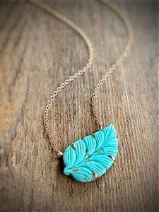 carved turquoise leaf pendant